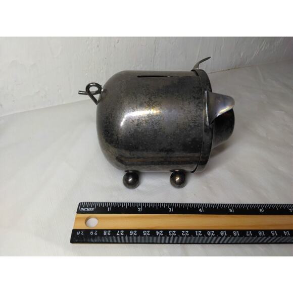 Tin/Metal Piggy Bank Curly Tail - Oneida Silversmiths 5 1/2" x 4" - Adorable! - Picture 8 of 9